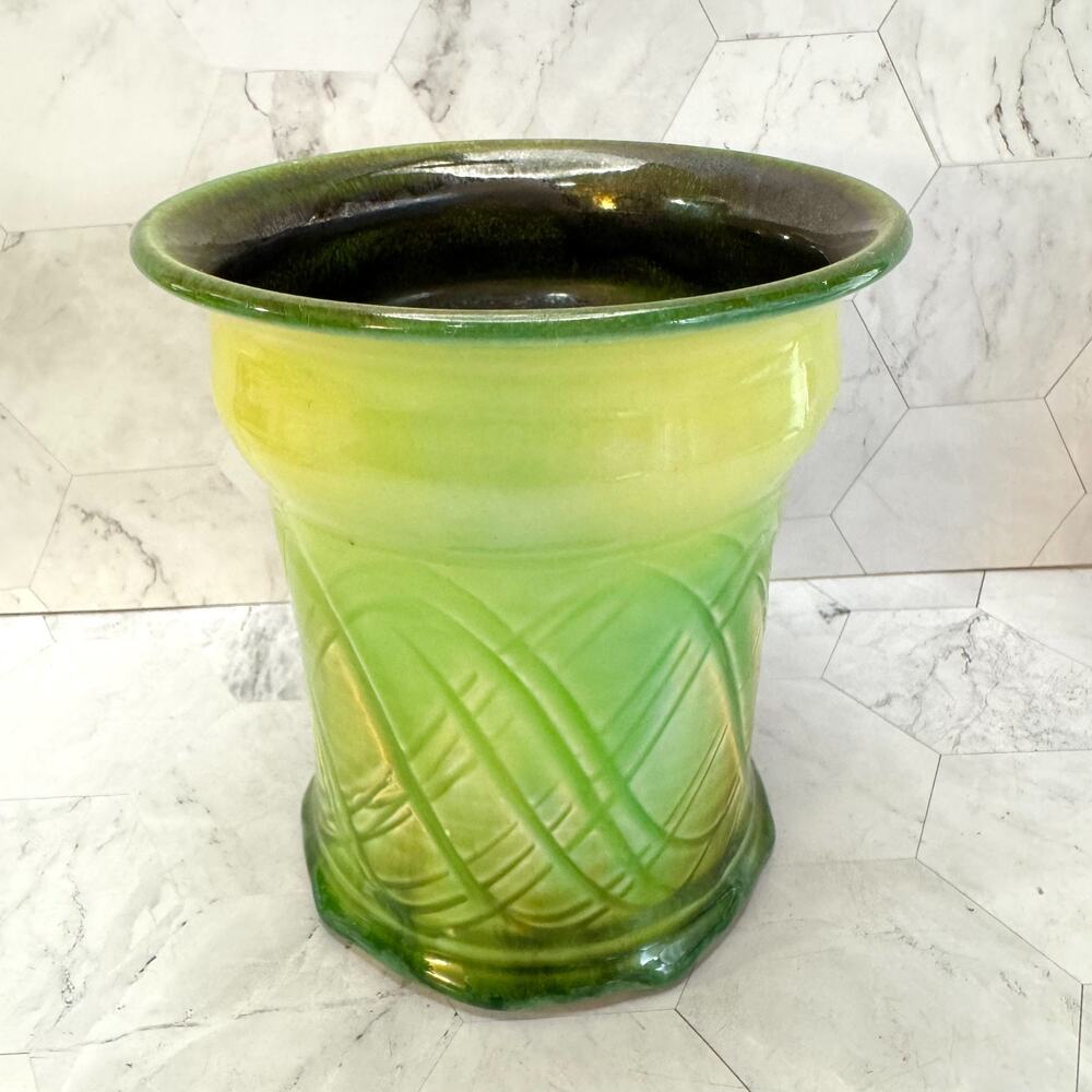 JK Dryden Pottery Vase 6in Green Drip Glaze Art Vase Signed 2007 Hot Springs AR